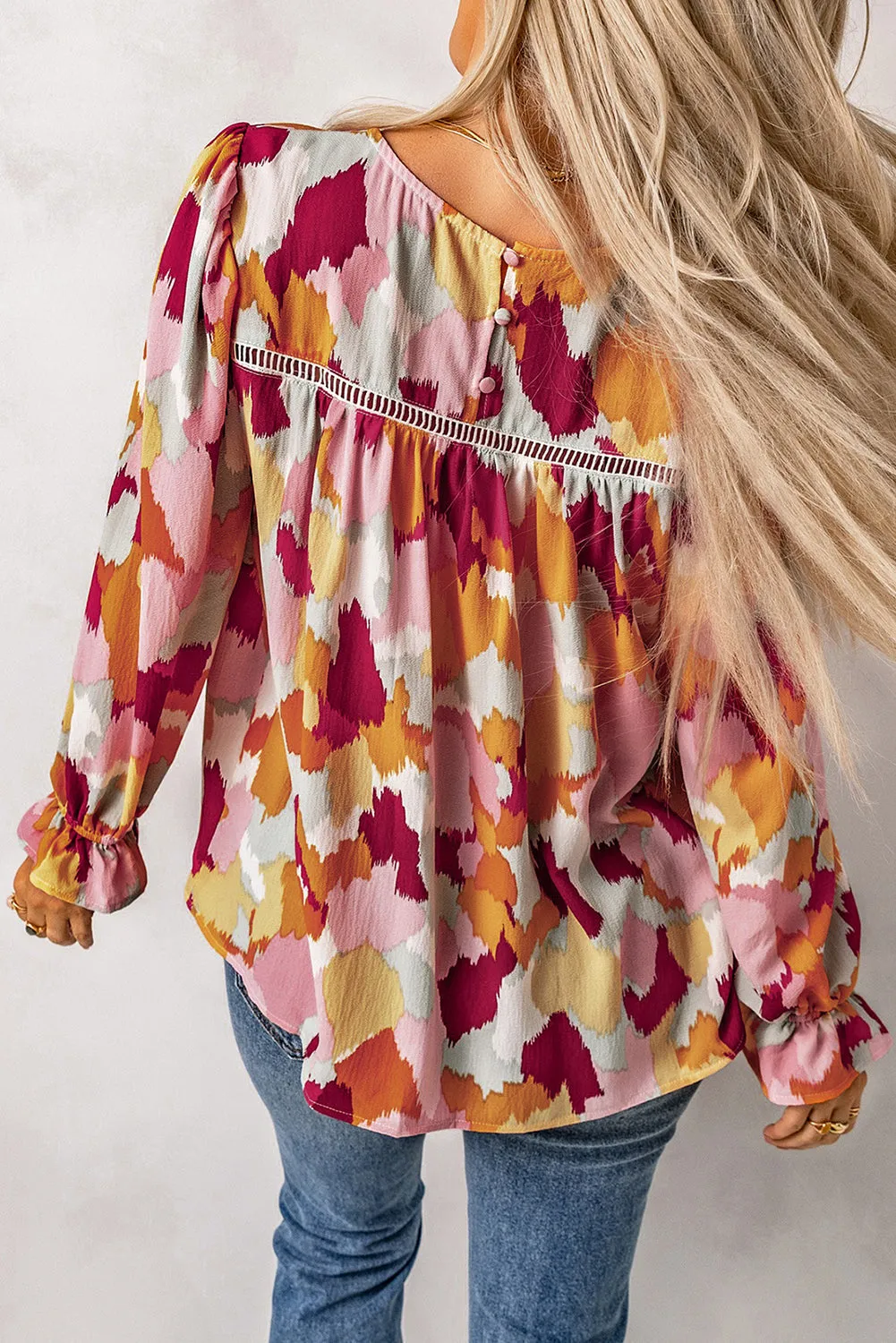 Abstract Print Puffy Sleeve Loose Blouse for Women