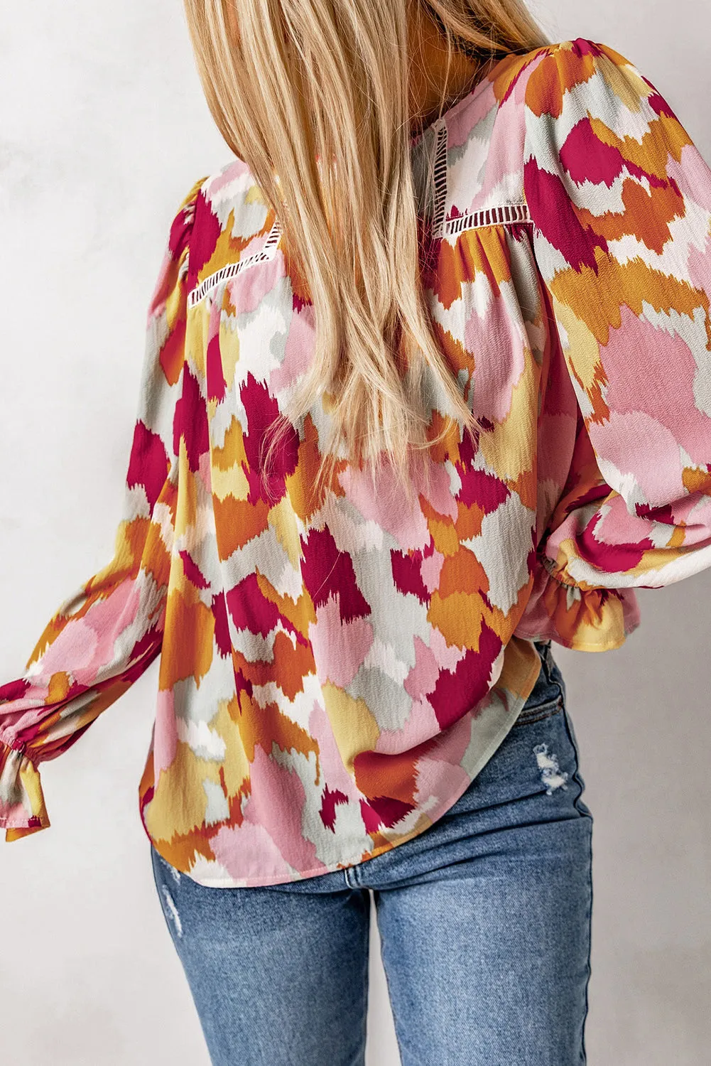 Abstract Print Puffy Sleeve Loose Blouse for Women