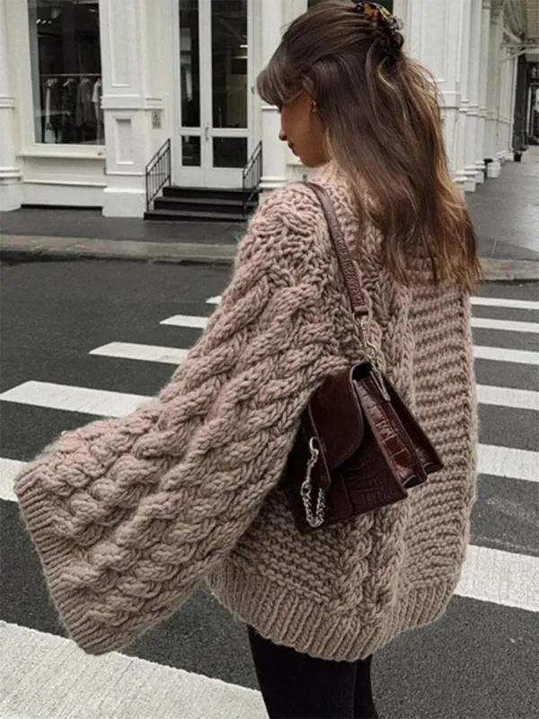 Anna's Crew Neck Bell Sleeve Knit Loose Sweater