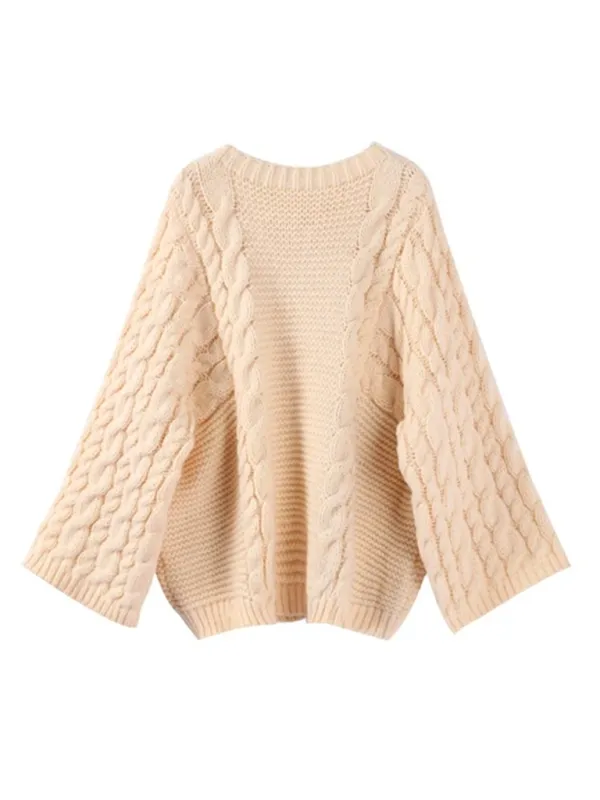 Anna's Crew Neck Bell Sleeve Knit Loose Sweater