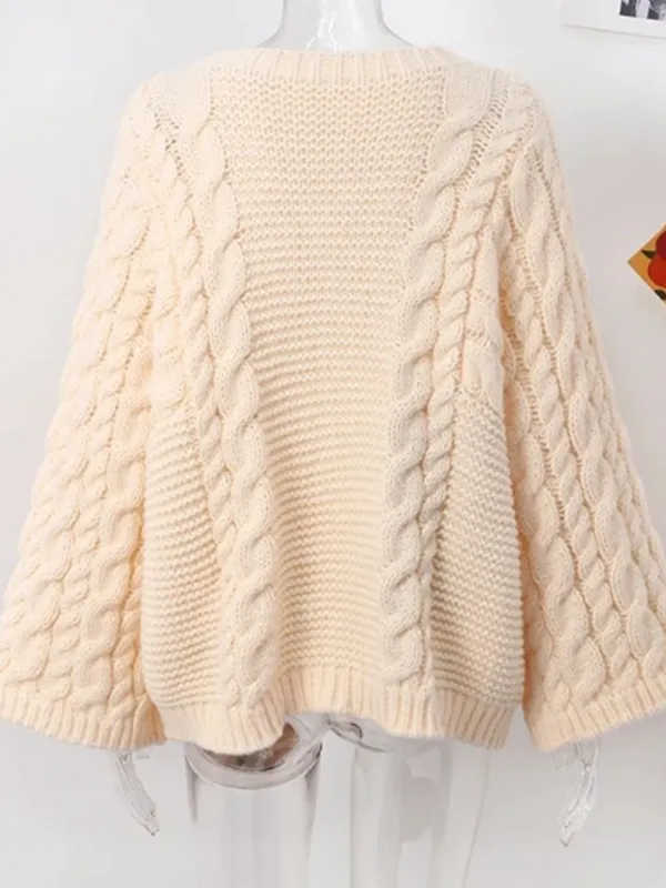 Anna's Crew Neck Bell Sleeve Knit Loose Sweater