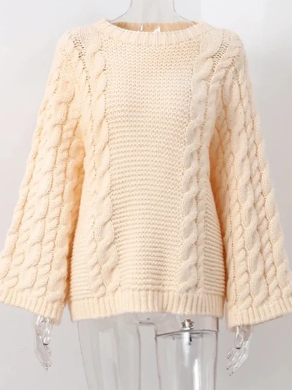 Anna's Crew Neck Bell Sleeve Knit Loose Sweater