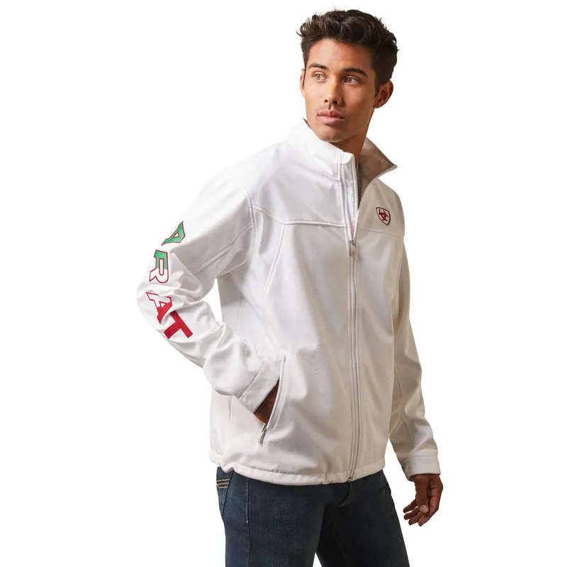 Ariat Men's New Team Softshell MEXICO Water Resistant Jacket, White