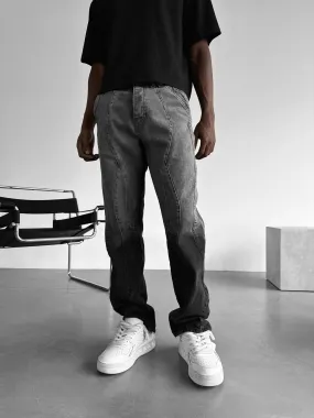 Baggy Half Washed Seam Jeans - Ash Black