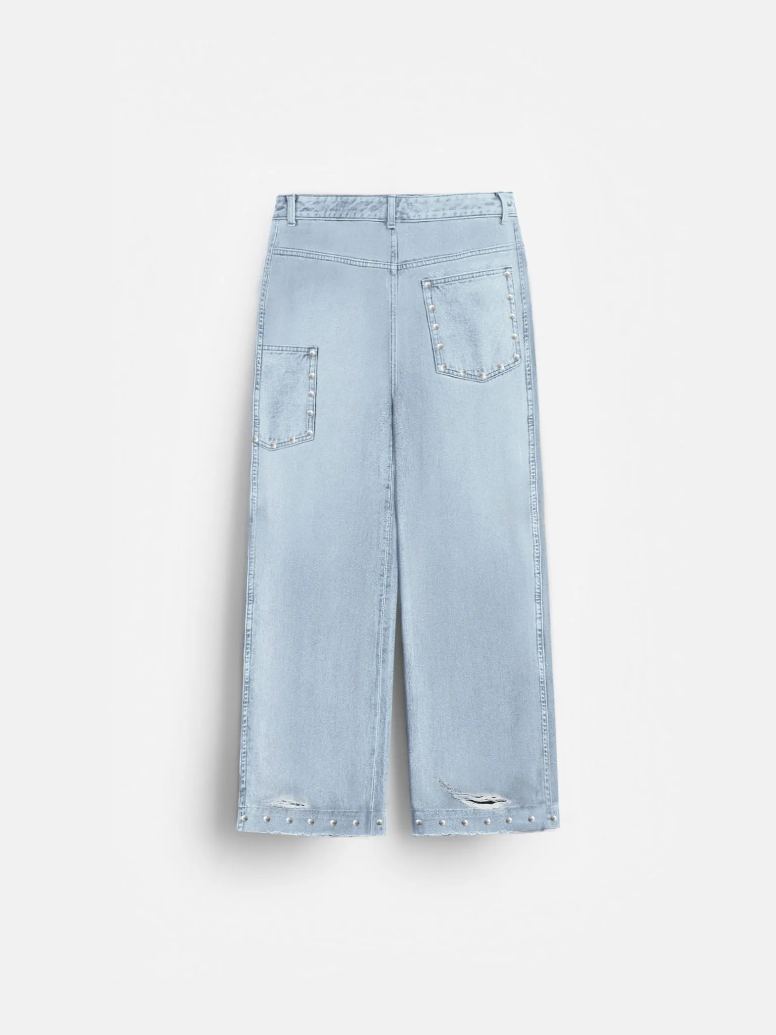 Baggy Patches Rivets Jeans - Light Blue