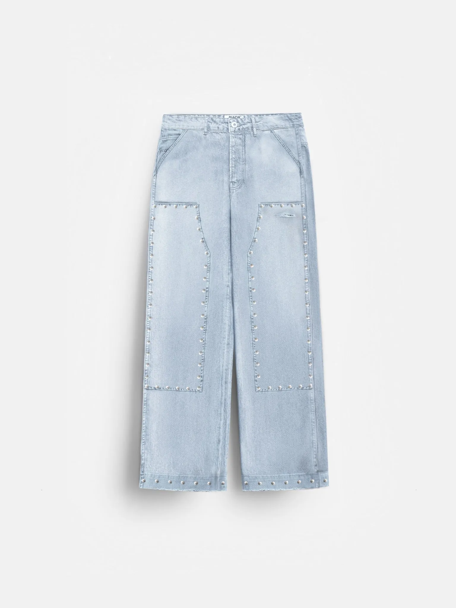 Baggy Patches Rivets Jeans - Light Blue