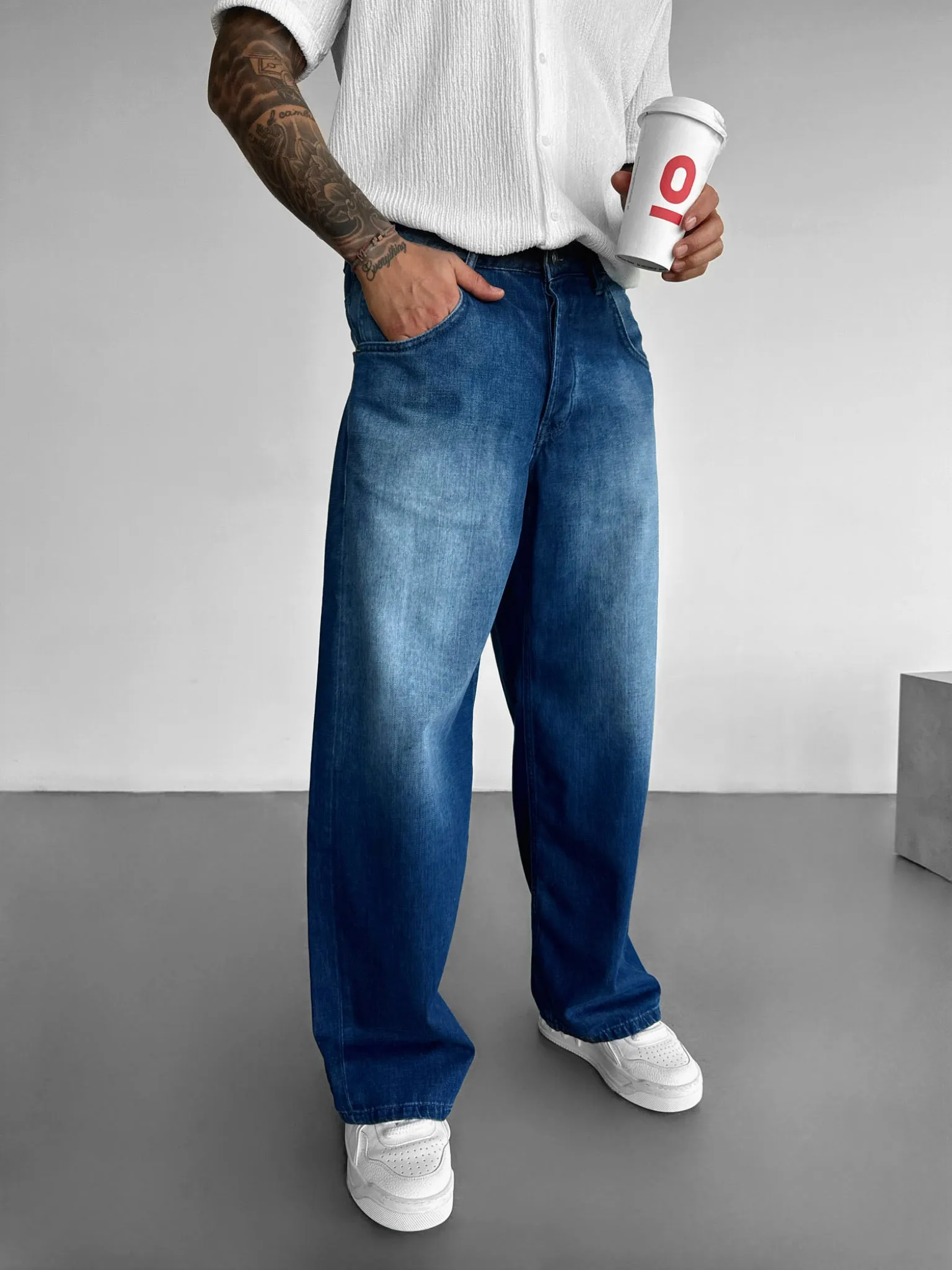 Baggy Washed Jeans - Dark Blue