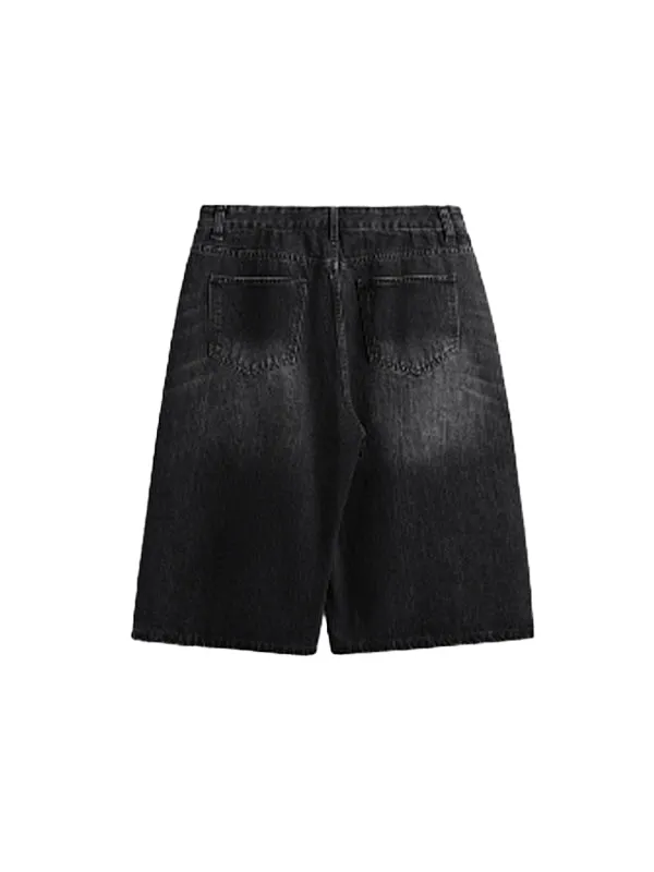 Black 3/4 Wide Leg Denim Shorts