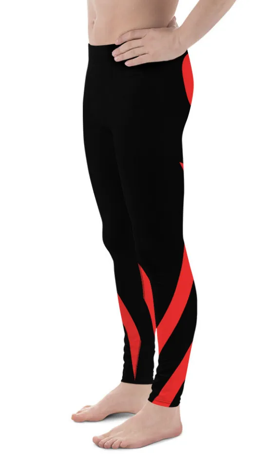 Black and Red Heart Shaped Men's Leggings