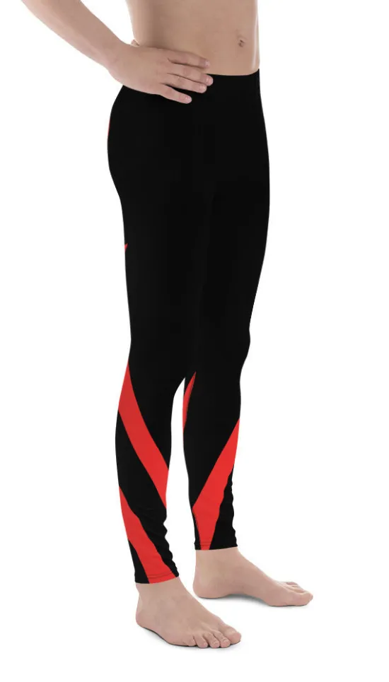 Black and Red Heart Shaped Men's Leggings