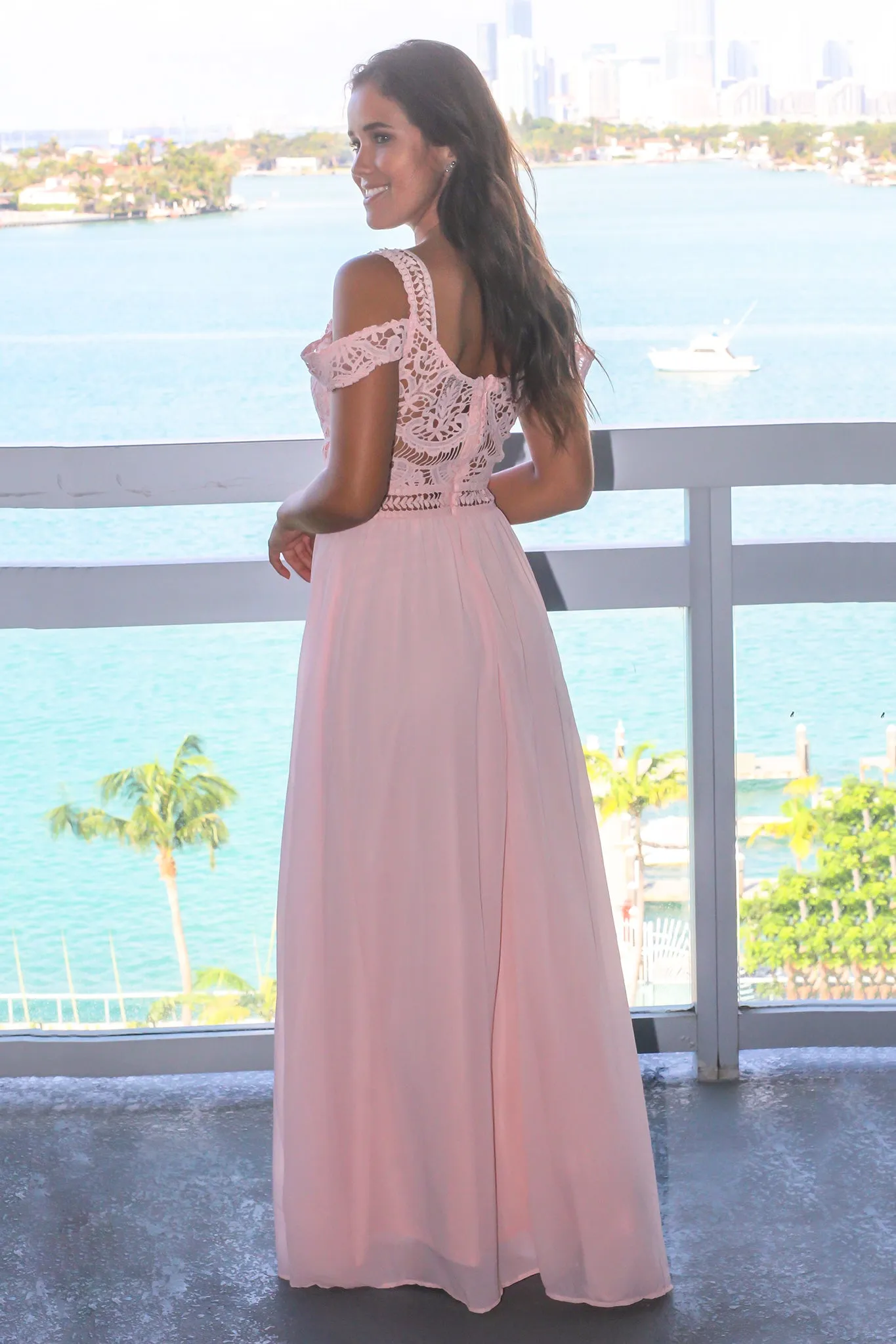 Blush Cold Shoulder Maxi Dress with Crochet Top