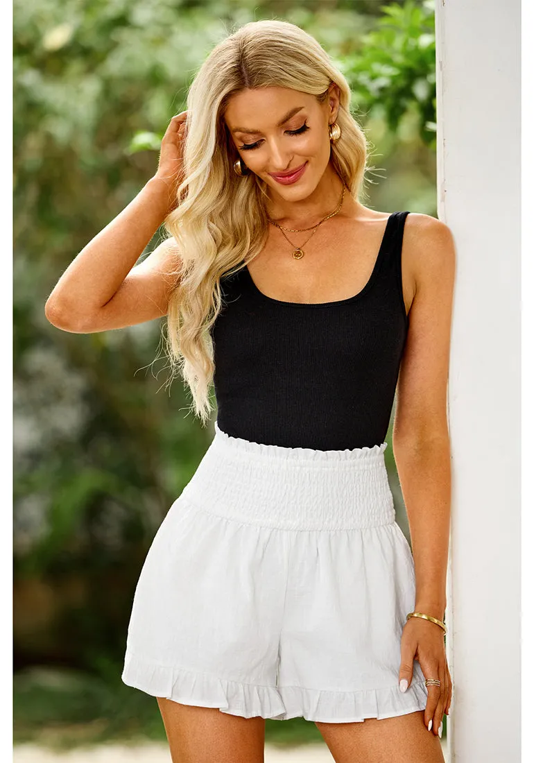 Brilliant White Women's Summer Lightweight Elastic High Waisted Beach Wear Wide Leg Shorts