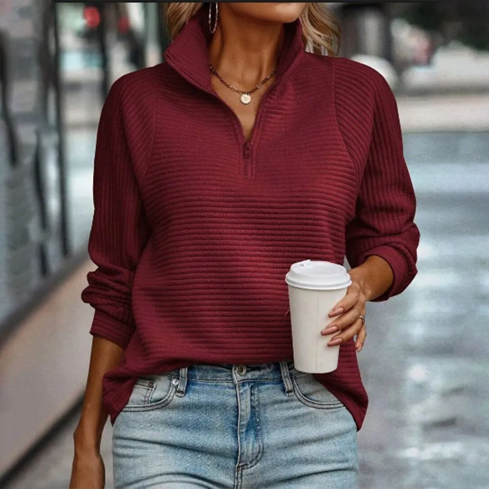 Burgundy V-Neck Long Sleeve Plain Top