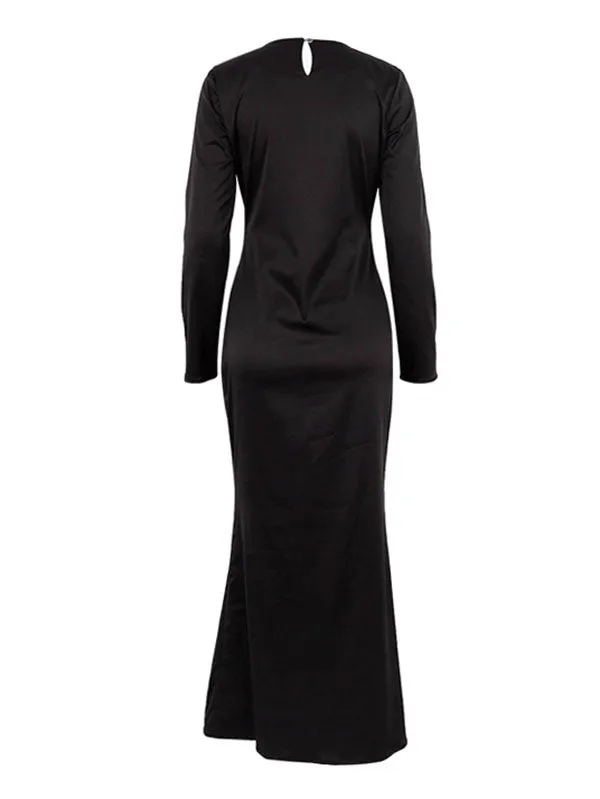 Casual Loose Long Sleeves Solid Color Round-Neck Maxi Dresses