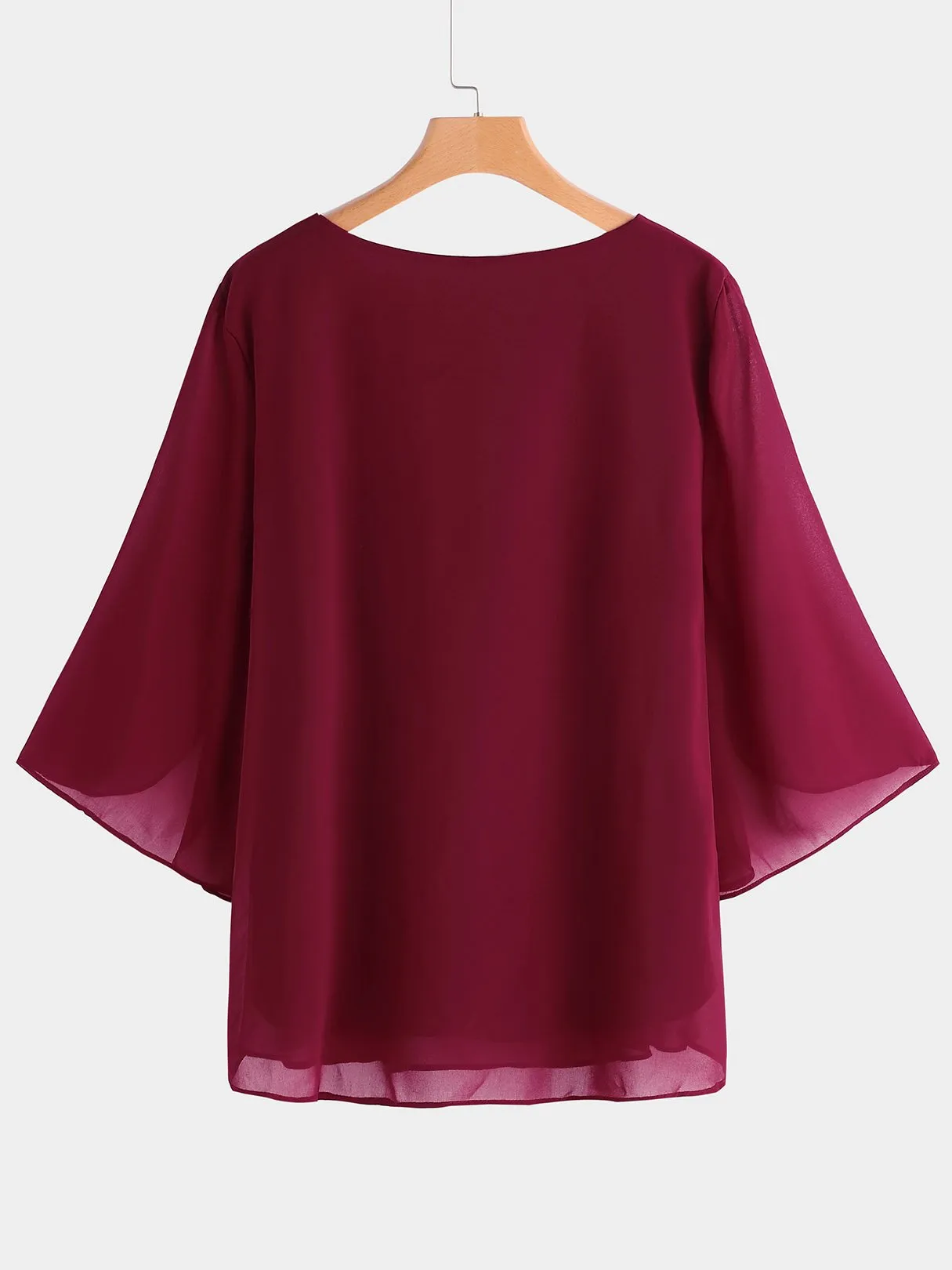 Custom Round Neck Plain Tiered 3/4 Sleeve Blouses