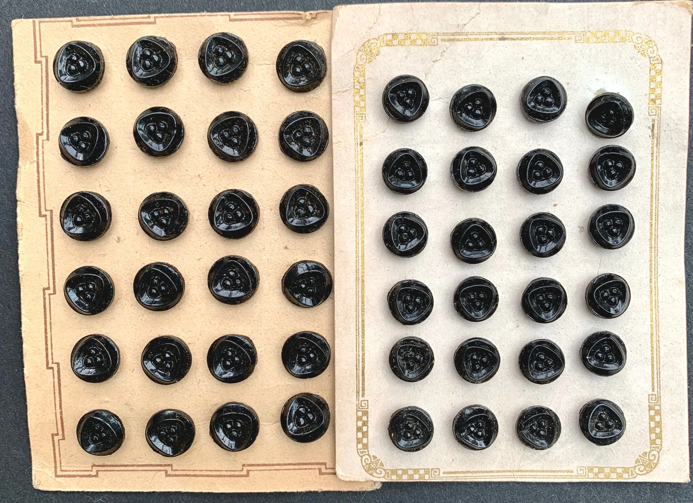 Edwardian Black Glass Buttons - 8mm or 1cm- 24 on Original Shop Card or 6 loose.