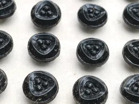 Edwardian Black Glass Buttons - 8mm or 1cm- 24 on Original Shop Card or 6 loose.