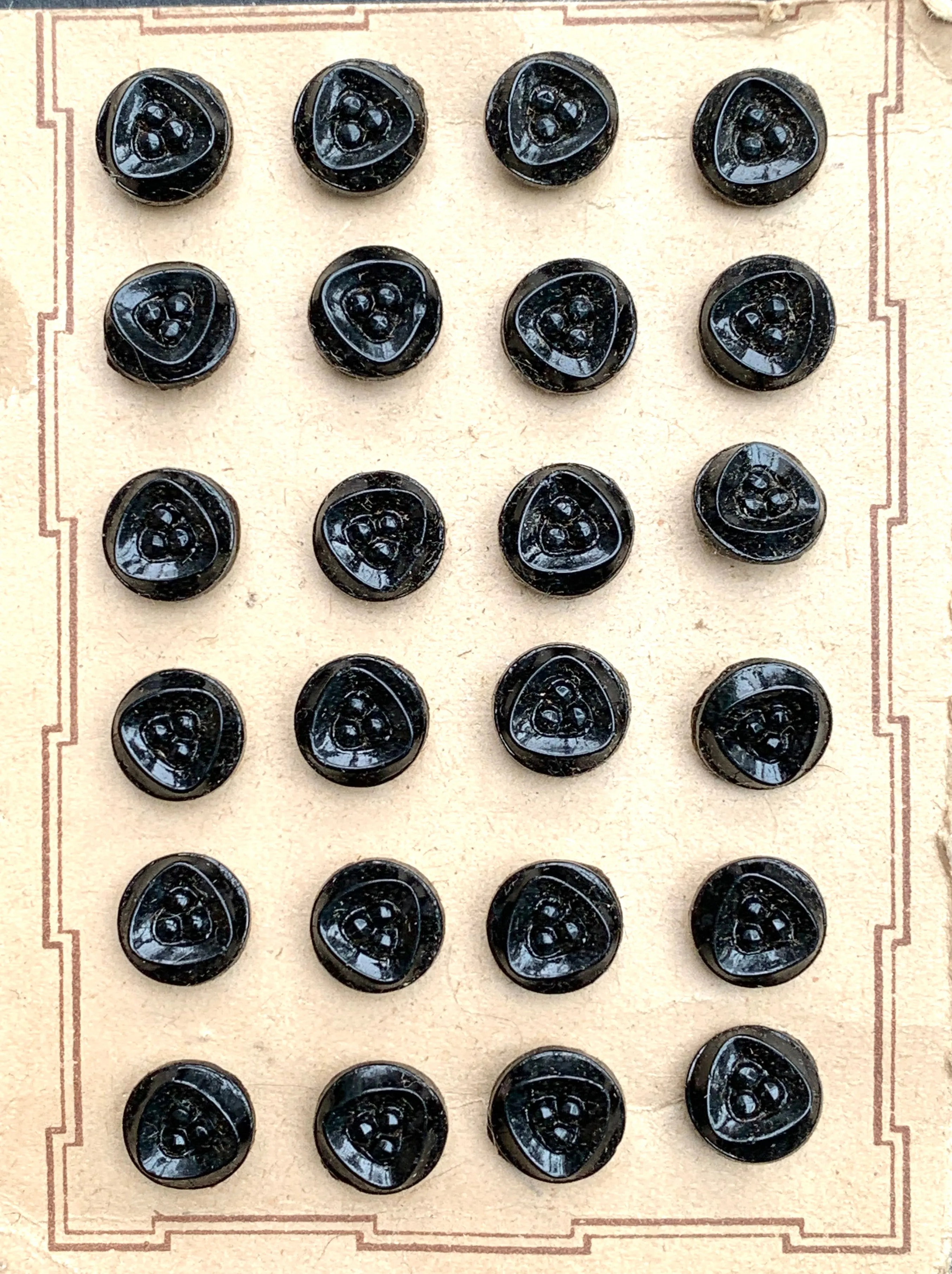 Edwardian Black Glass Buttons - 8mm or 1cm- 24 on Original Shop Card or 6 loose.