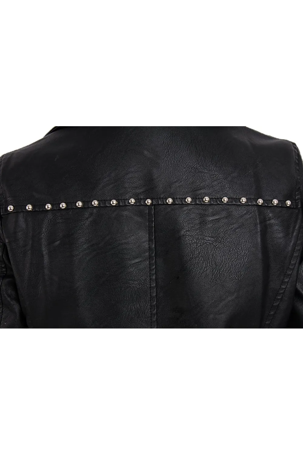 Floral Embroidered Studded Detail Biker Leather Jacket