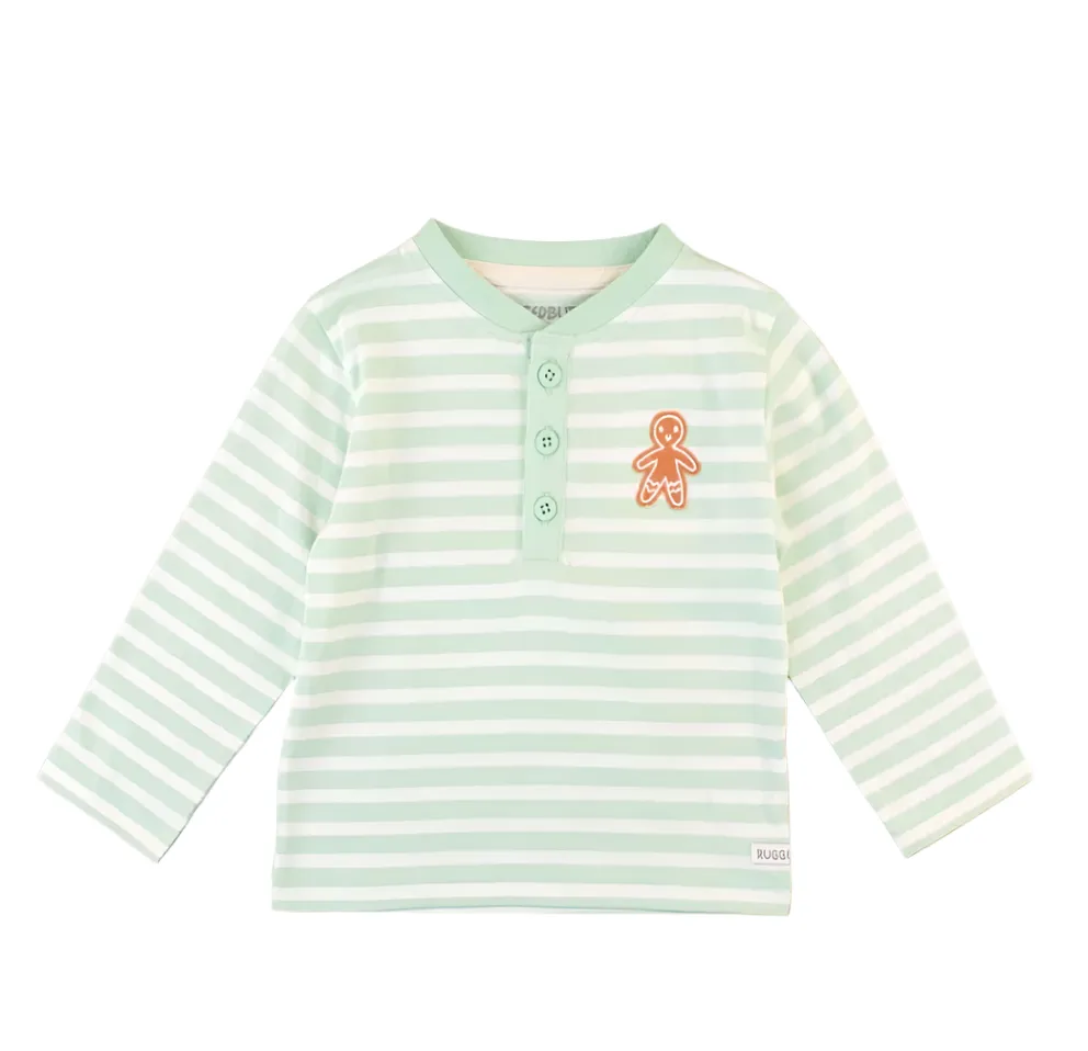 Gingerbread Man Stripe Knit Long Sleeve Henley Tee