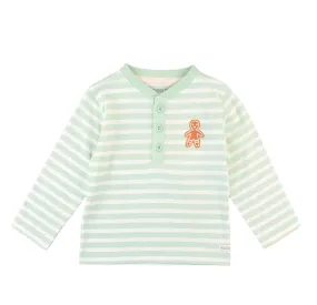 Gingerbread Man Stripe Knit Long Sleeve Henley Tee