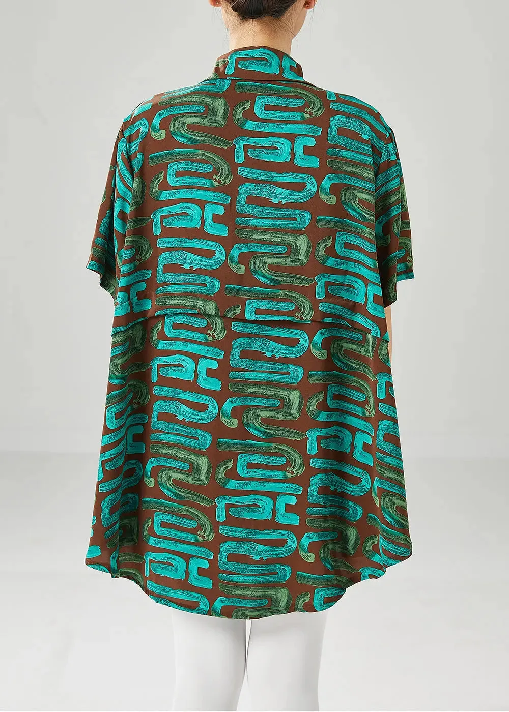 Green Print Spandex Blouses Oversized Summer ML1235