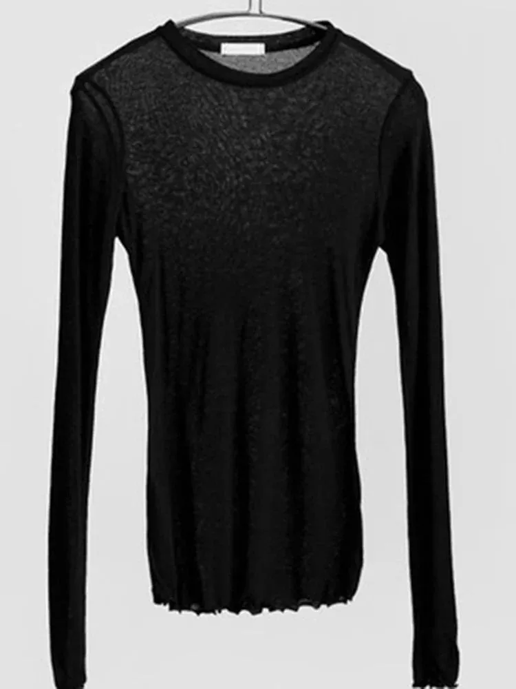 High Quality Plain Elastic Long Sleeve Tee