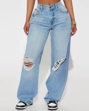 High-Waisted Wide-Leg Ripped Jeans