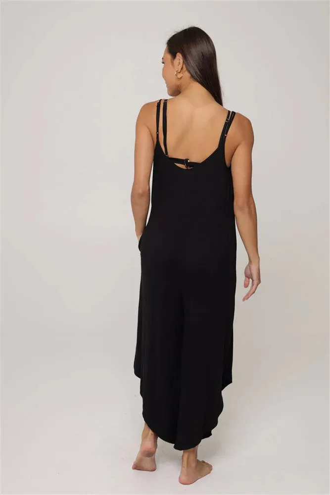 J Valdi Kira Jersey Flowy Jumpsuit Cover Up - Black