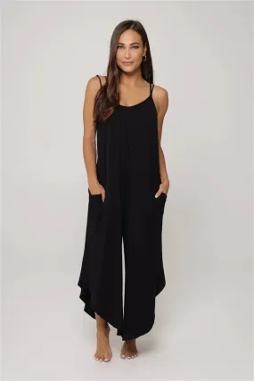 J Valdi Kira Jersey Flowy Jumpsuit Cover Up - Black