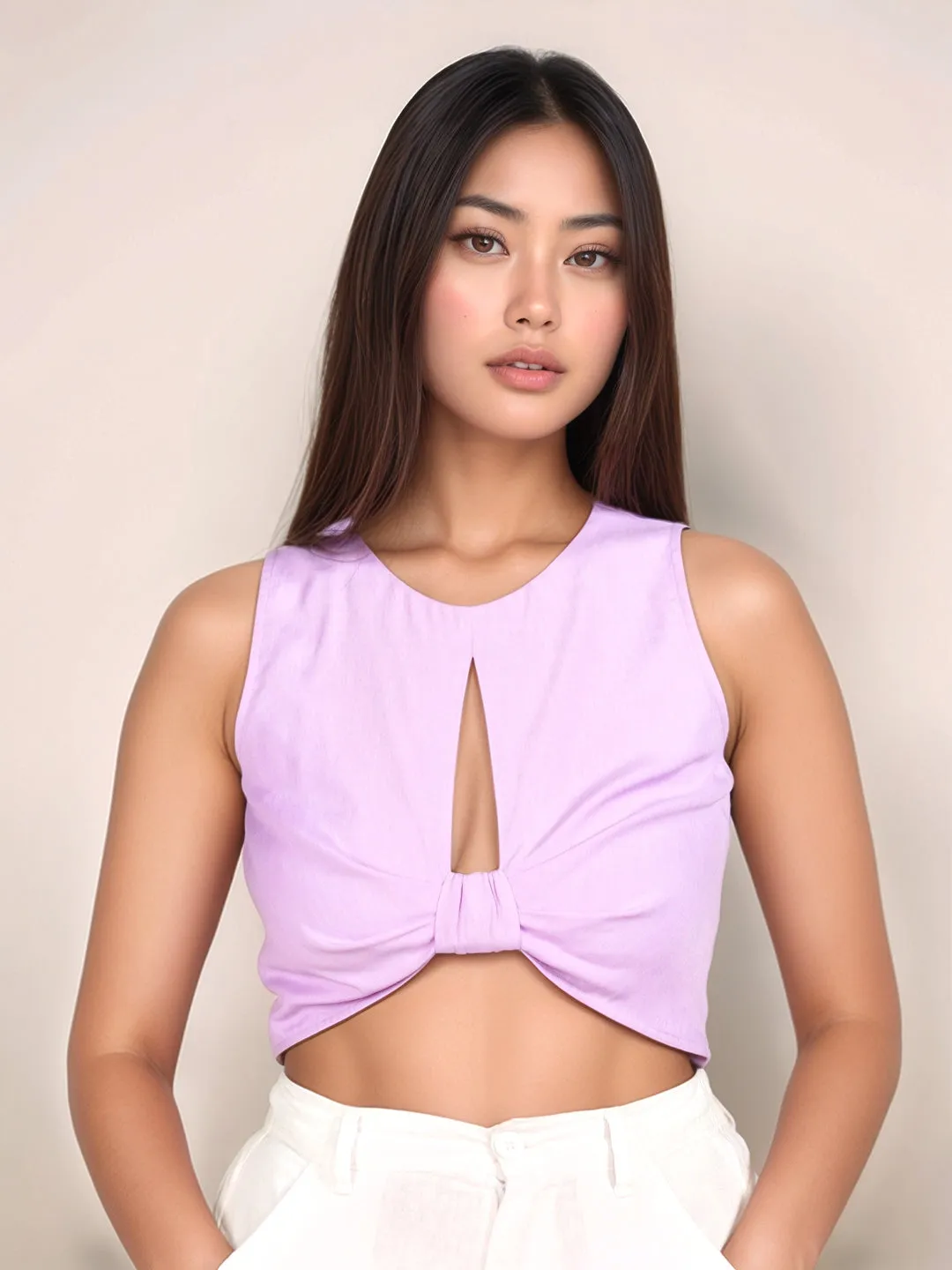 Lavender Solid Sleeveless Crop Top