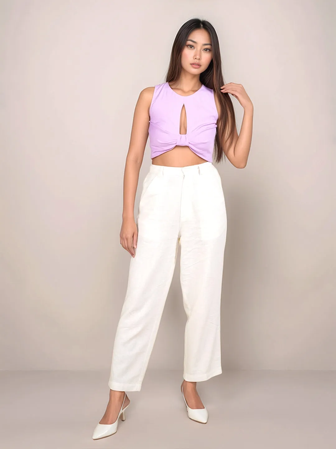 Lavender Solid Sleeveless Crop Top