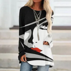 Leisure Pullover Face Print Loose Shirts