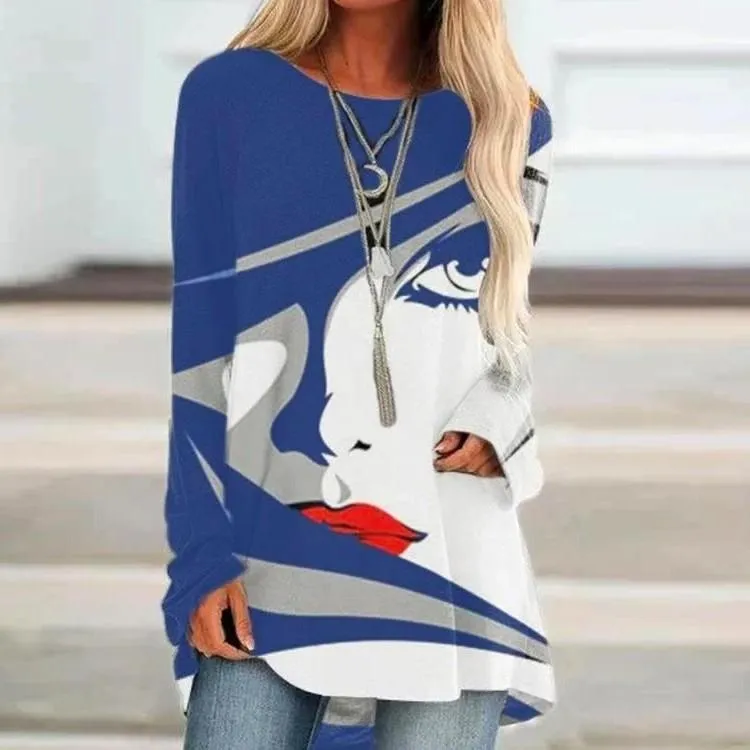 Leisure Pullover Face Print Loose Shirts