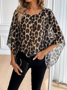 Leopard Loose Round-Neck Blouses&Shirts Tops