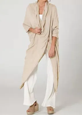 Loose Khaki Asymmetrical Wrinkled Cotton Blouses Long Sleeve FF066