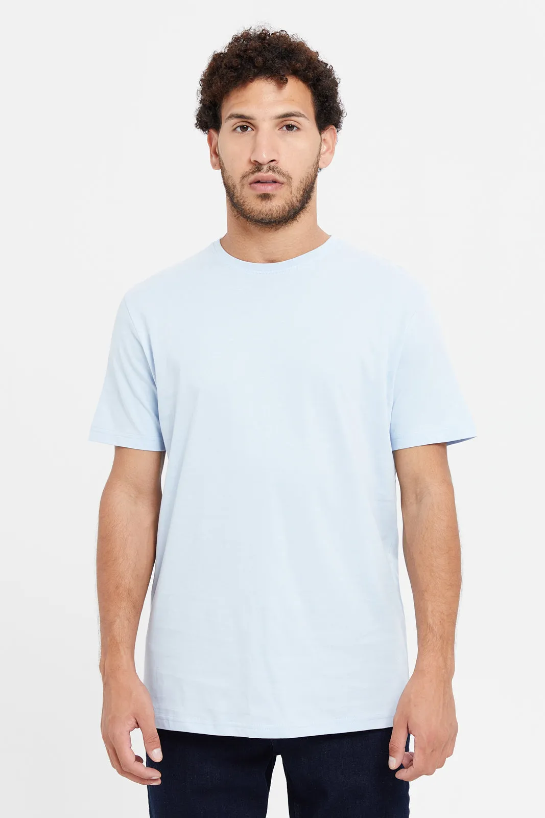 Men Blue Plain Round Neck T-Shirt