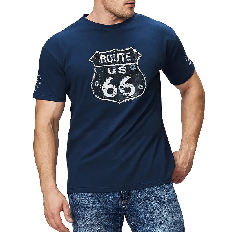 Men's 100% Cotton Classic Route 66 Graphic Short Sleeve T-Shirt