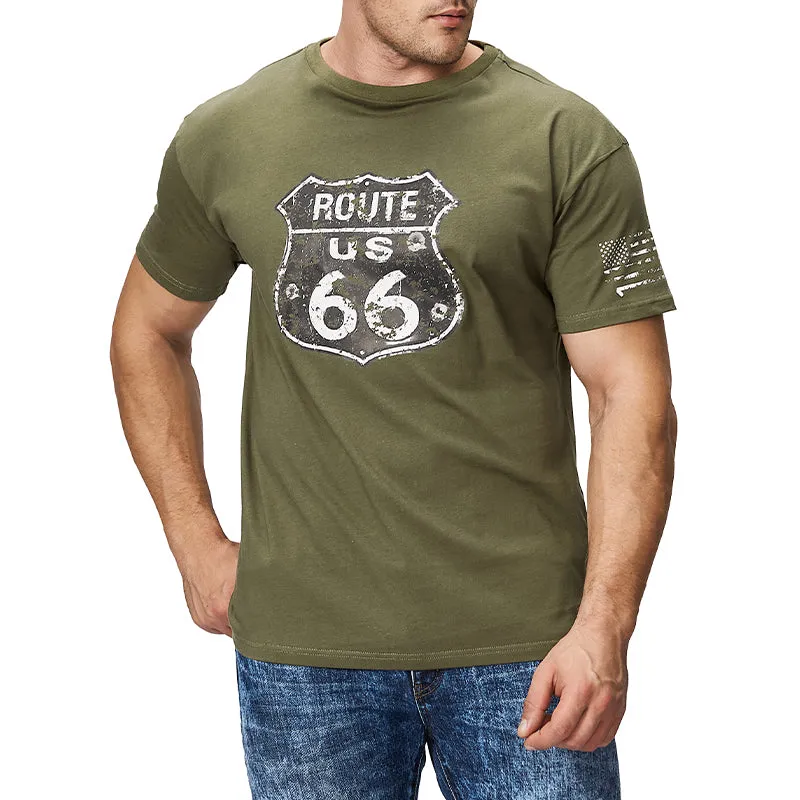 Men's 100% Cotton Classic Route 66 Graphic Short Sleeve T-Shirt