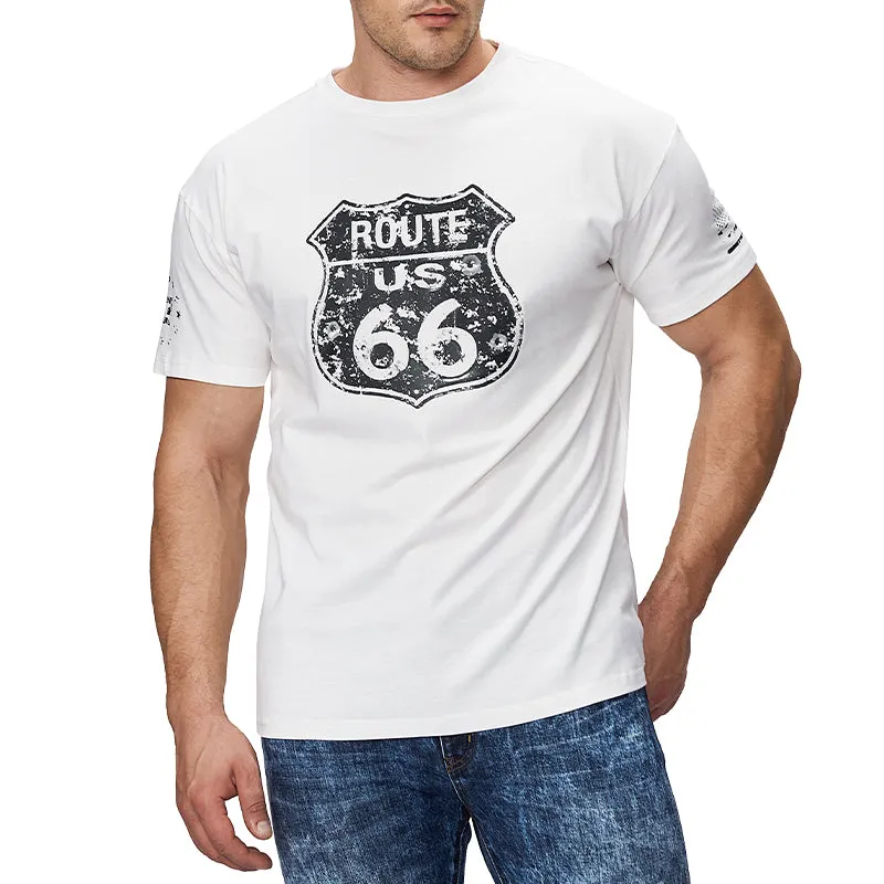 Men's 100% Cotton Classic Route 66 Graphic Short Sleeve T-Shirt