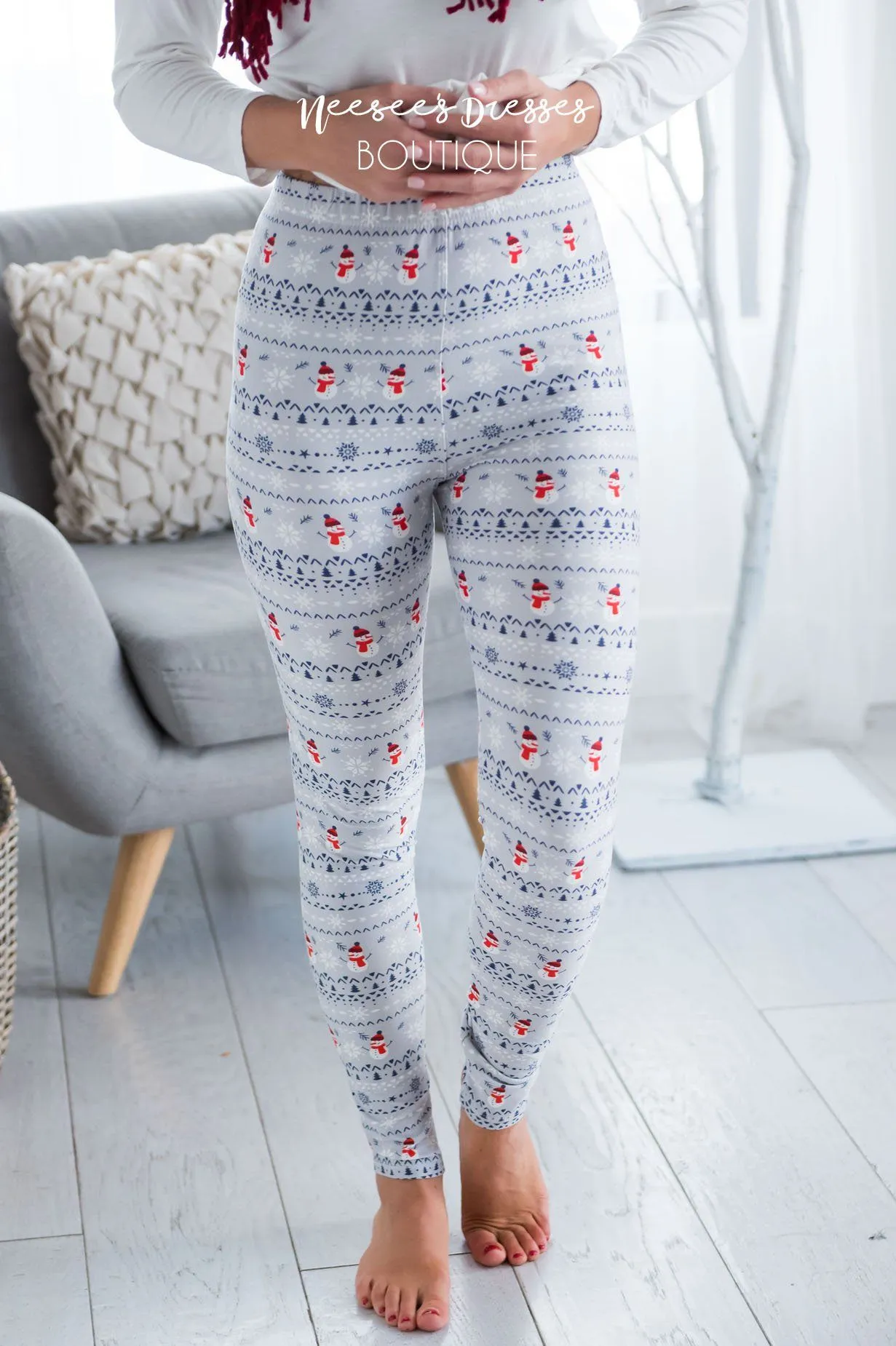 Mini Snowmen & Snowflakes Christmas Leggings