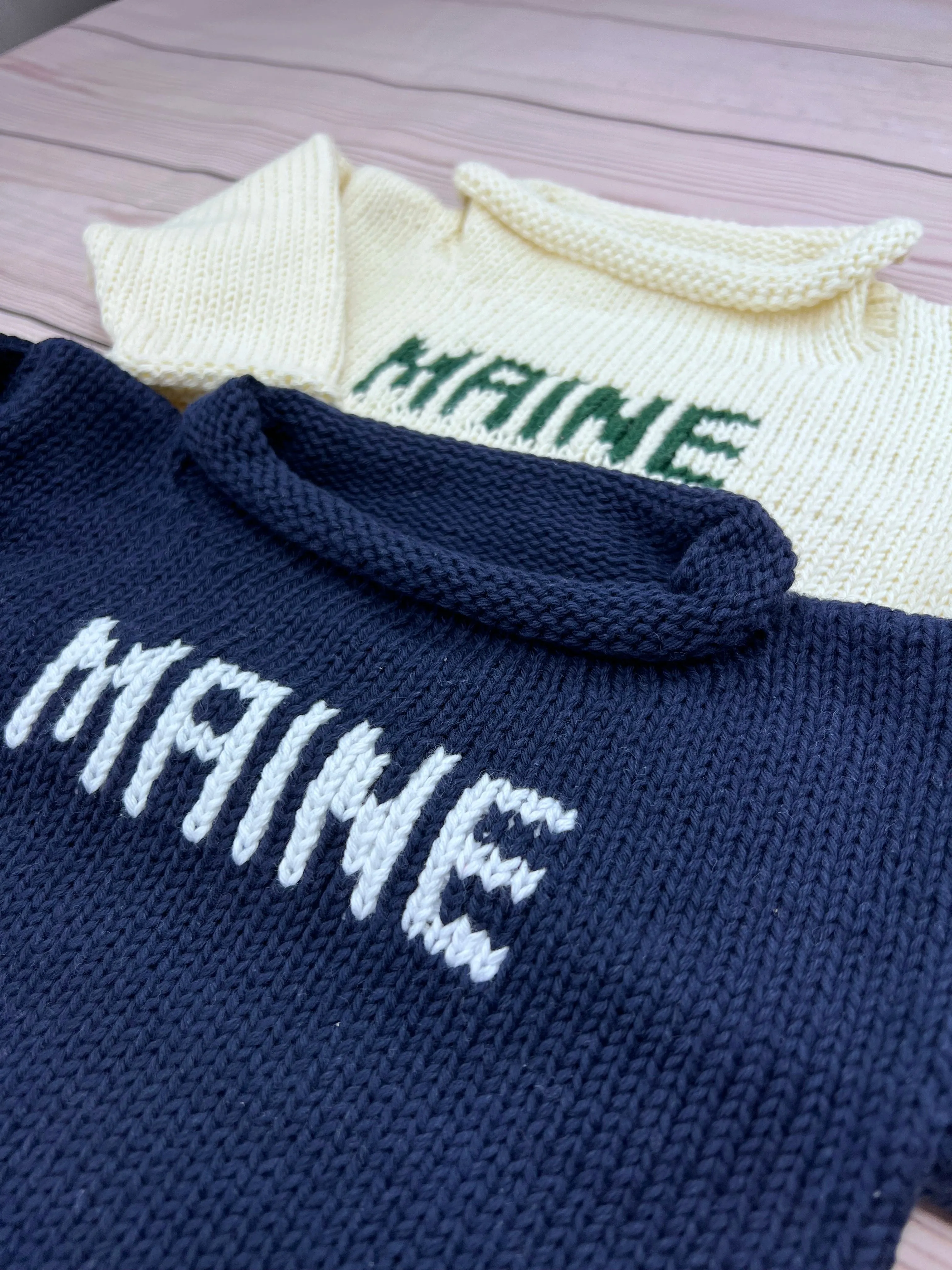 Navy and White Maine Roll Neck Sweater