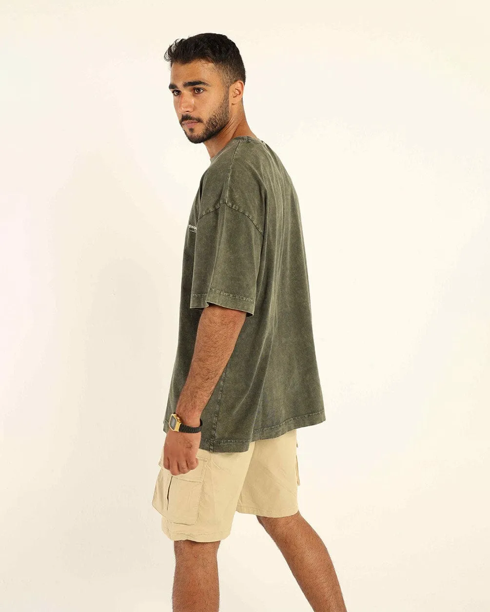 Olive Green Acid Washed Oversized Tee