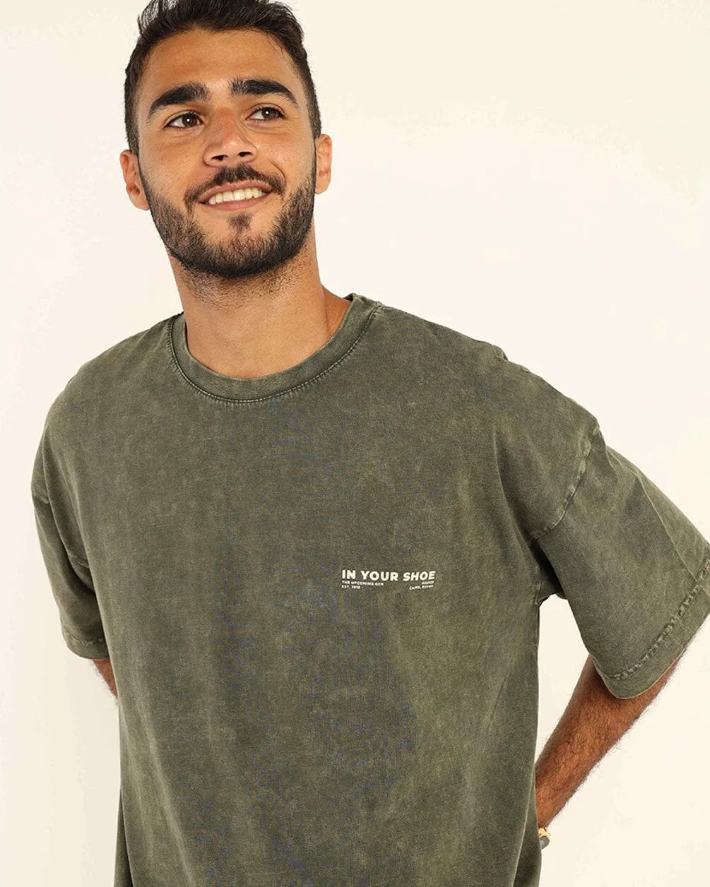 Olive Green Acid Washed Oversized Tee