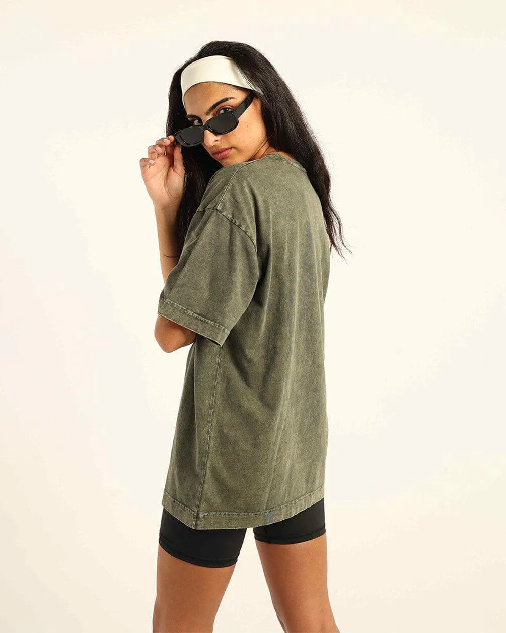 Olive Green Acid Washed Oversized Tee