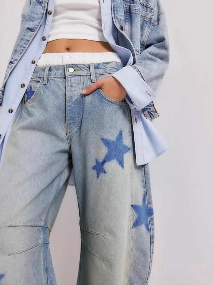 Oversized light blue washed stars baggy jeans be