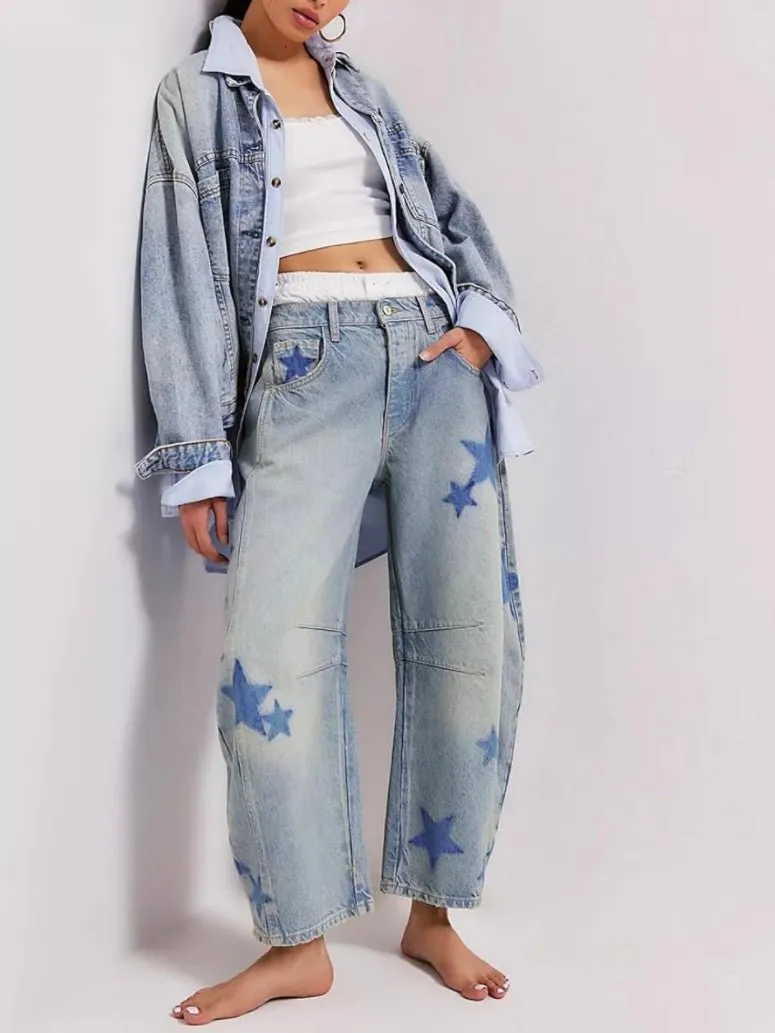 Oversized light blue washed stars baggy jeans be