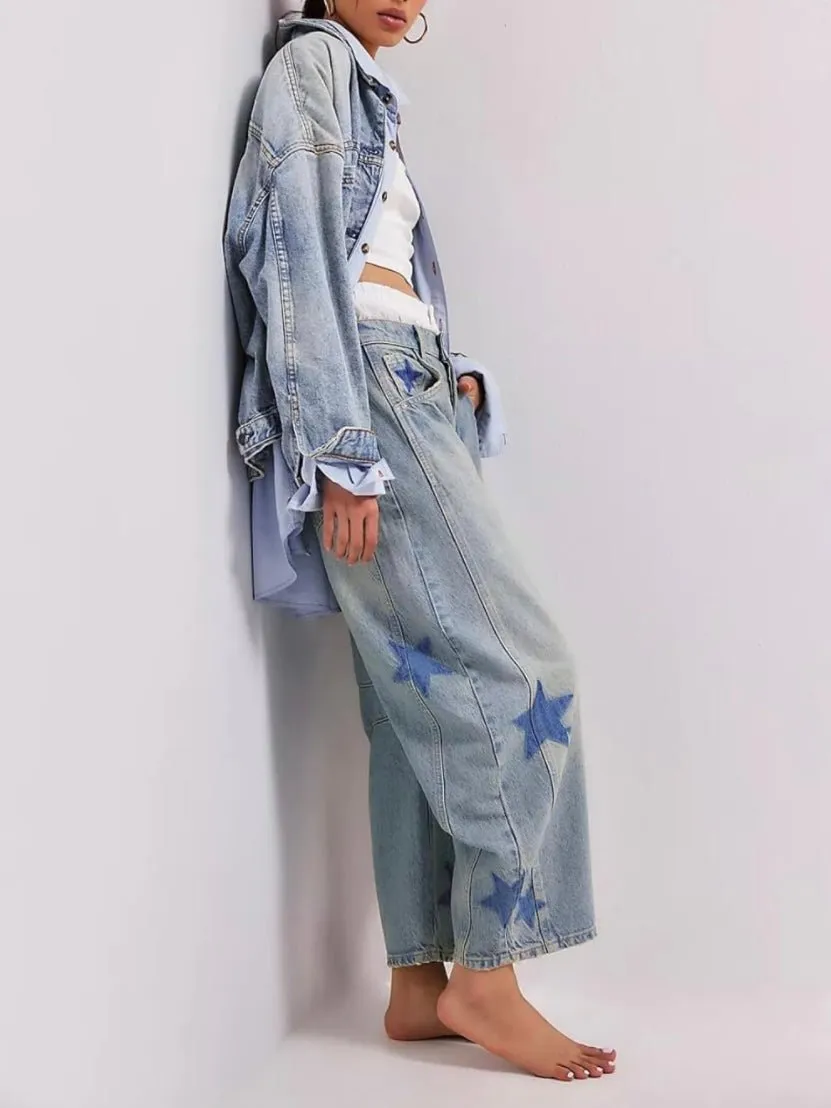 Oversized light blue washed stars baggy jeans be