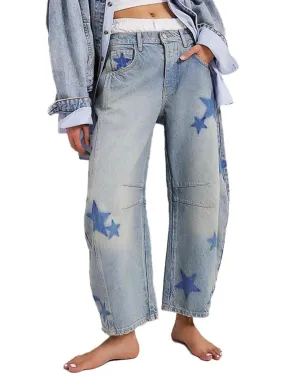 Oversized light blue washed stars baggy jeans be