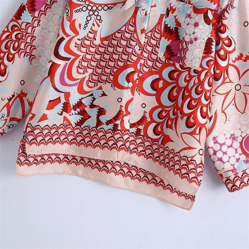 Printed Loose Asymmetric Blouses